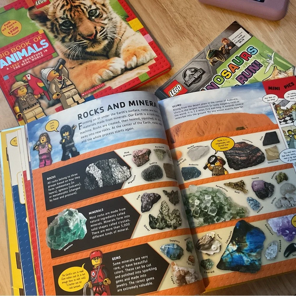Lego Adventure Book Lot x3 Big Book of Animals Factastic Jurassic World Dino